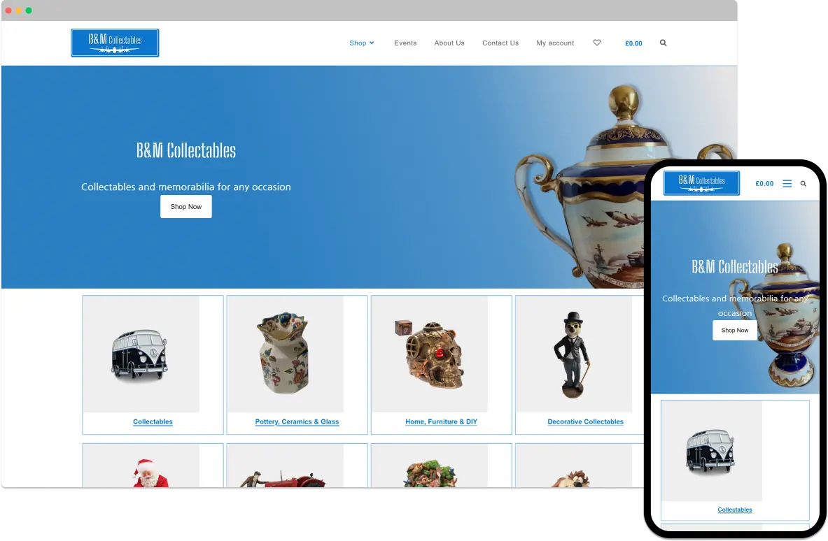 Collectables website design by Parrot Media